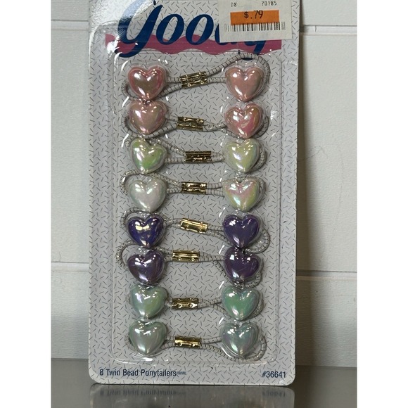 Goody Accessories - 1995 Goody Heart Twin Bead Ponytailers Holders in Iridescent Pastels 8 count